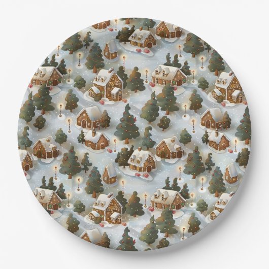 Endlose Weihnachts-Gingerbrot-Dorf Pappteller (Vorderseite)