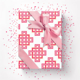 Endloser quadratischer Knoten in Rosa und Orange Geschenkpapier