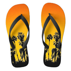 Endloser Sommer Palmen Sonnenuntergang Orange Gelb Badesandalen