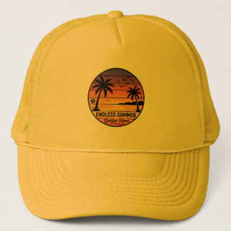 Endloser Sommer Retro-Sonnenuntergang-Palmbaum-Lkw Truckerkappe