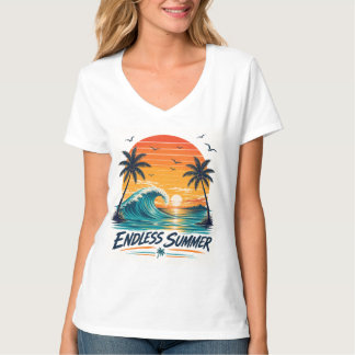 Endloser Sommer | Retro-Tropischer Sonnenuntergang T-Shirt