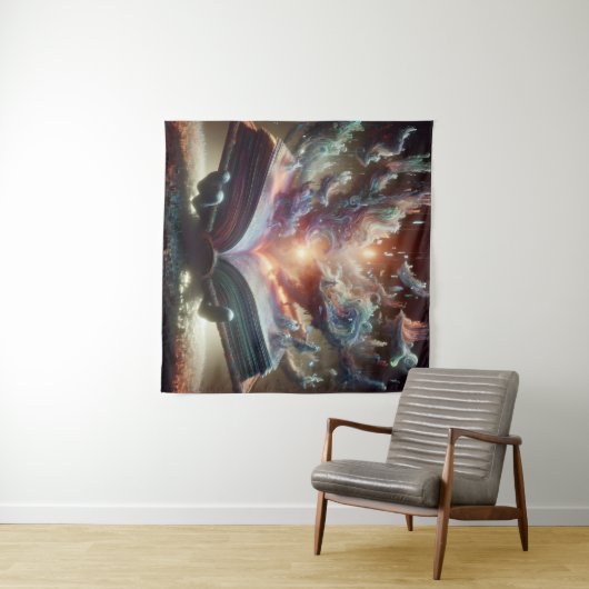 Endloses Buch mit kaskadierenden liquiden Wörtern Wandteppich (Beispiel (Horizontal))