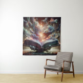 Endloses Buch mit kaskadierenden liquiden Wörtern Wandteppich (Beispiel)