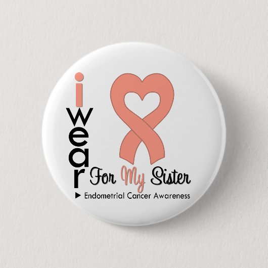 Endometrial Cancer Peach Heart Ribbon SISTER Button (Vorderseite)