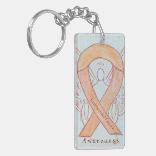 Endometrialer Krebs Engel Awareness Ribbon Schlüss Schlüsselanhänger (Vorderseite links)