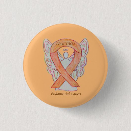 Endometrialer Krebs Peach Awareness Ribbon Buttone Button (Vorderseite)