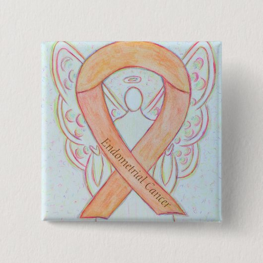 Endometrialer Krebs Peach Awareness Ribbon Buttone Button (Vorderseite)