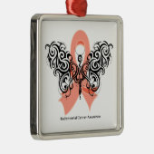Endometrialer Krebs Stamm Butterfly Ribbon Silbernes Ornament (Rechts)