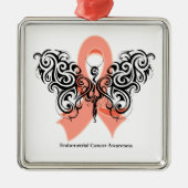 Endometrialer Krebs Stamm Butterfly Ribbon Silbernes Ornament (Vorne)