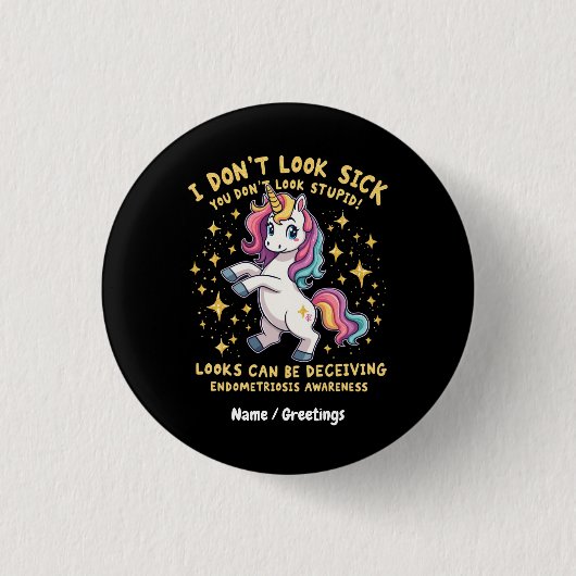Endometriose-Bewusstsein stark Einhornkrieger Button (Vorderseite)