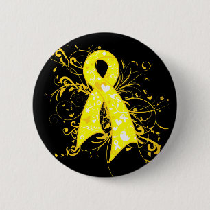 Endometriosis Floral Swirls Ribbon Button