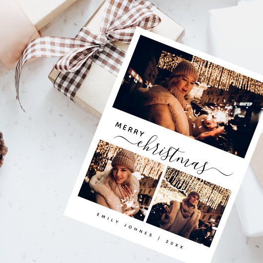 Enegant Modern 3 Foto Collage Weihnachten Postkarte