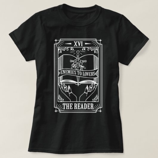 Enemies to love the Reader Tarot Card scharfe Buch T-Shirt (Design vorne)