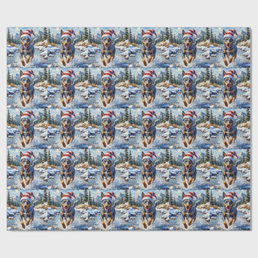 Energetic Blue Heeler Dog Winter Creek Christmas Geschenkpapier (Flach)