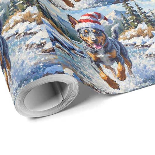 Energetic Blue Heeler Dog Winter Creek Christmas Geschenkpapier (Rolleneckpunkt)