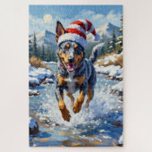 Energetic Blue Heeler Dog Winter Creek Christmas Puzzle (Vertikal)