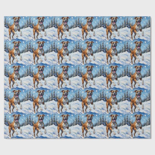 Energetic Boxer Dog Leaping in Winter Snow Fun Geschenkpapier (Flach)