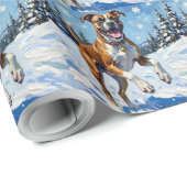 Energetic Boxer Dog Leaping in Winter Snow Fun Geschenkpapier (Rolleneckpunkt)