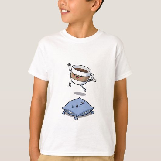 Energetic Cartoon Coffee Cup Jumping Over T-Shirt (Vorderseite)