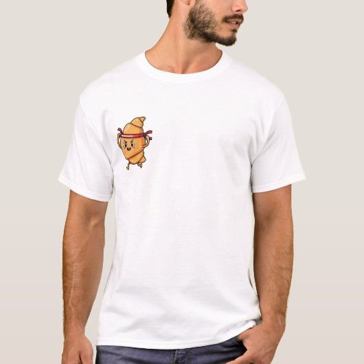 Energetic Cartoon Croissant Character Wearing Red  T-Shirt (Vorderseite)
