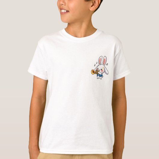 Energetic Cartoon White Rabbit Playing Trumpet T-Shirt (Vorderseite)