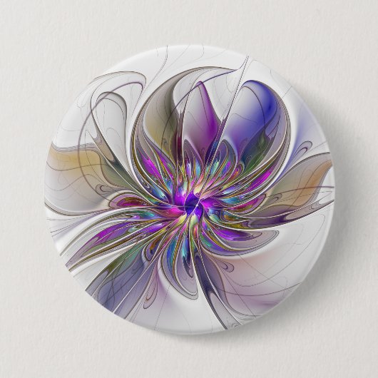 Energetic, Colorful Abstract Fractal Art Flower Button (Vorderseite)