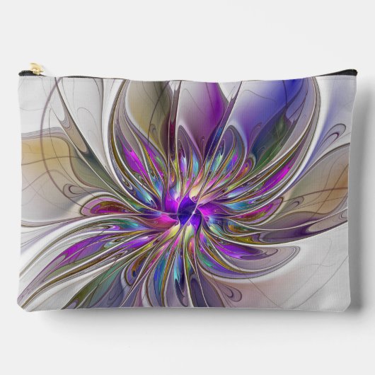 Energetic, Colorful Abstract Fractal Art Flower Zubehörtasche (Vorderseite)