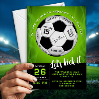 Energetic Custom Text on  Soccer Ball  Birthday  Einladung