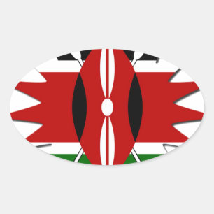 Energetic Kenyan National Flag Star Illustration Ovaler Aufkleber