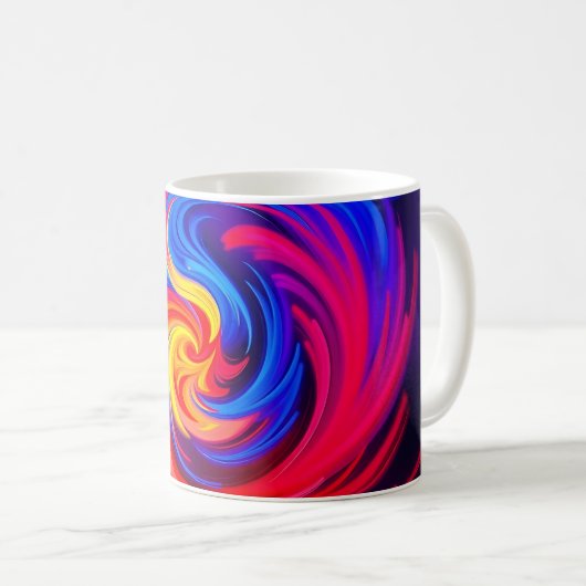 Energetische Abstrakte Swirbelsäule in Blau, Rot u Kaffeetasse (VorderseiteRechts)