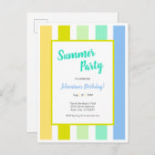 Energetische Bright Stripes Summer Party Einladung (Vorne/Hinten)