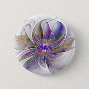 Energetische, farbenfrohe Abstrakte Fraktal Kunst  Button