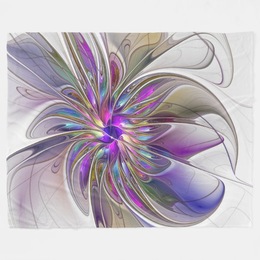 Energetische, farbenfrohe Abstrakte Fraktal Kunst Fleecedecke (Vorderseite (Horizontal))