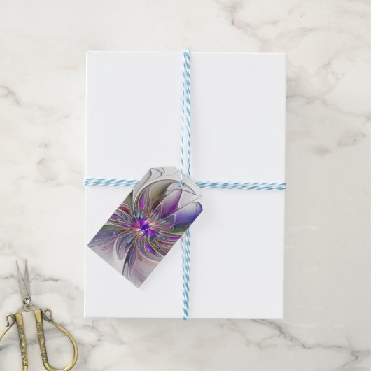 Energetische, farbenfrohe Abstrakte Fraktal Kunst Geschenkanhänger (Mit Garn)