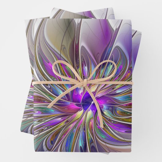Energetische, farbenfrohe Abstrakte Fraktal Kunst Geschenkpapier Set (Beispiel)
