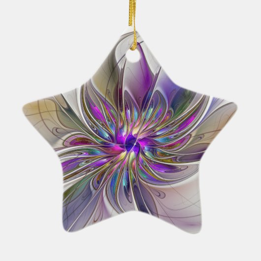 Energetische, farbenfrohe Abstrakte Fraktal Kunst  Keramik Ornament (Hinten)