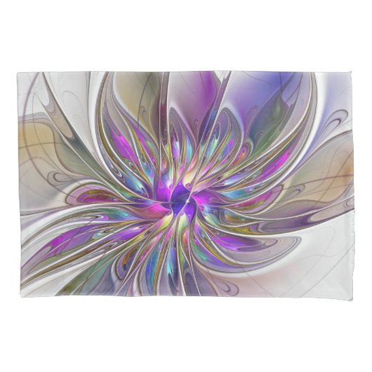 Energetische, farbenfrohe Abstrakte Fraktal Kunst Kissenbezug (Vorderseite)