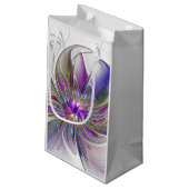 Energetische, farbenfrohe Abstrakte Fraktal Kunst Kleine Geschenktüte (Rückseite Schrägansicht)