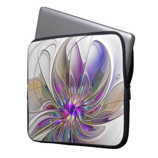 Energetische, farbenfrohe Abstrakte Fraktal Kunst Laptopschutzhülle (Vorderseite Links)