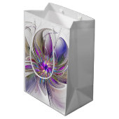 Energetische, farbenfrohe Abstrakte Fraktal Kunst Mittlere Geschenktüte (Rückseite Schrägansicht)