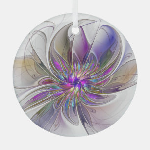 Energetische, farbenfrohe Abstrakte Fraktal Kunst Ornament Aus Glas