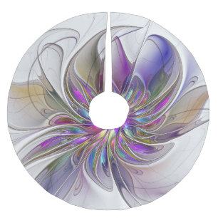 Energetische, farbenfrohe Abstrakte Fraktal Kunst Polyester Weihnachtsbaumdecke