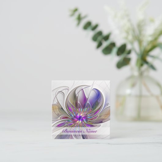 Energetische, farbenfrohe Abstrakte Fraktal Kunst Quadratische Visitenkarte (Stehend Vorderseite)