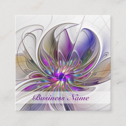 Energetische, farbenfrohe Abstrakte Fraktal Kunst Quadratische Visitenkarte (Vorderseite)