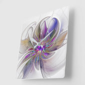 Energetische, farbenfrohe Abstrakte Fraktal Kunst Quadratische Wanduhr (Winkel)