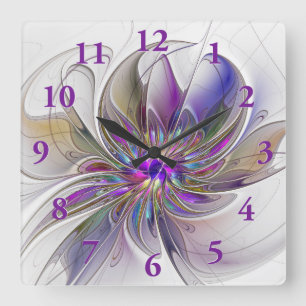 Energetische, farbenfrohe Abstrakte Fraktal Kunst  Quadratische Wanduhr