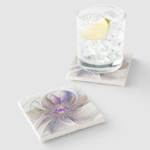 Energetische, farbenfrohe Abstrakte Fraktal Kunst Steinuntersetzer (Seitenansicht)