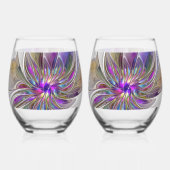 Energetische, farbenfrohe Abstrakte Fraktal Kunst  Weinglas Ohne Stiel (Rückseite)