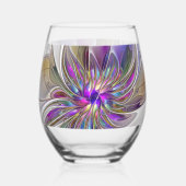 Energetische, farbenfrohe Abstrakte Fraktal Kunst Weinglas Ohne Stiel (Rückseite)