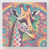 Energetische, leuchtend farbige Giraffe, psycadeli Steinuntersetzer (Vorderseite)